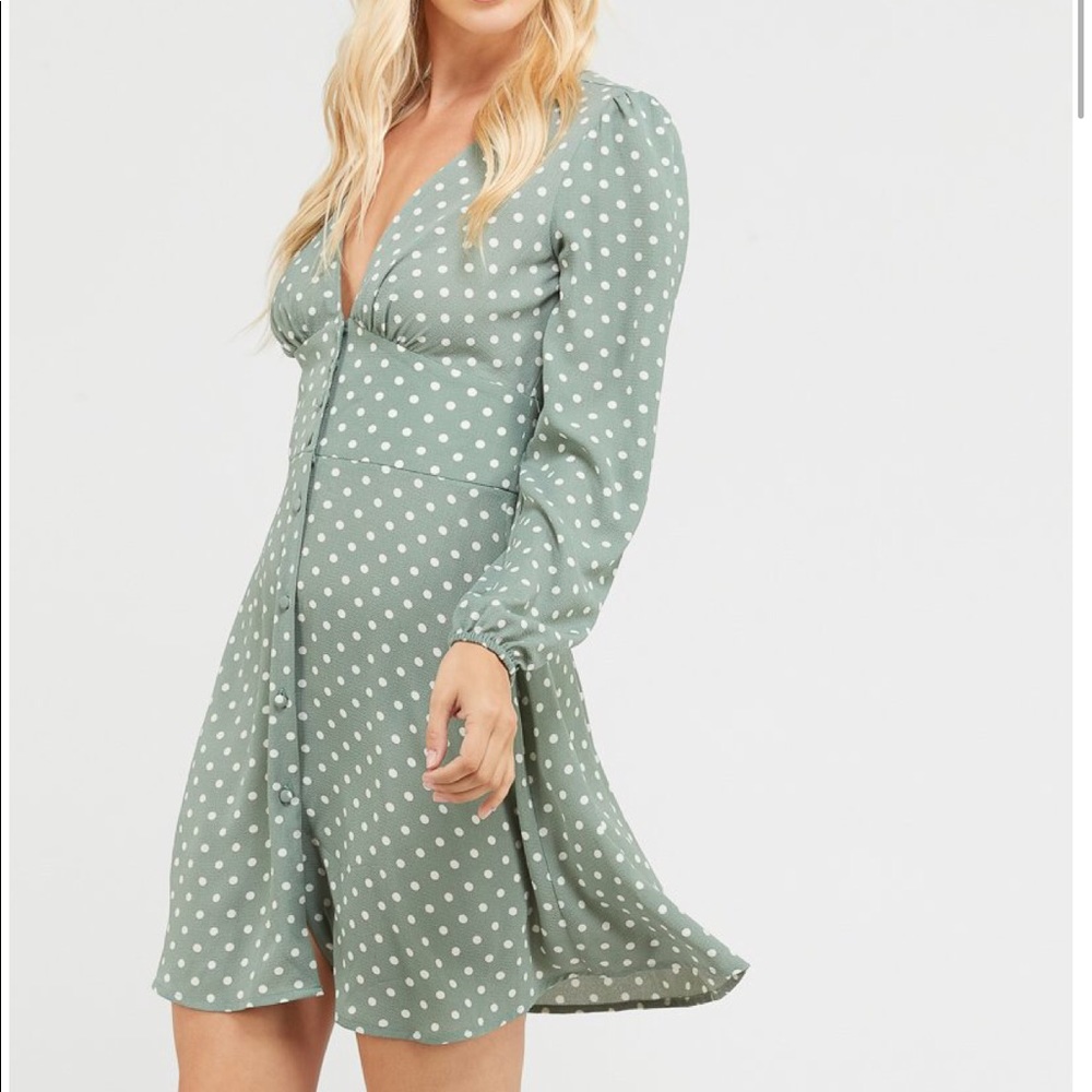 Long Sleeve Empire Waist button front Mini Dress - Picture 4 of 8